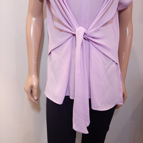 3/$20 Chenault Tie Front Blouse Womens XL Pink Short Sleeve Keyhole Tunic Top - Picture 3 of 13